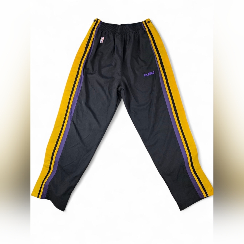 Vintage FUBU NBA Tearaway Track Pants XXL Black Yellow Purple Snap Sides
